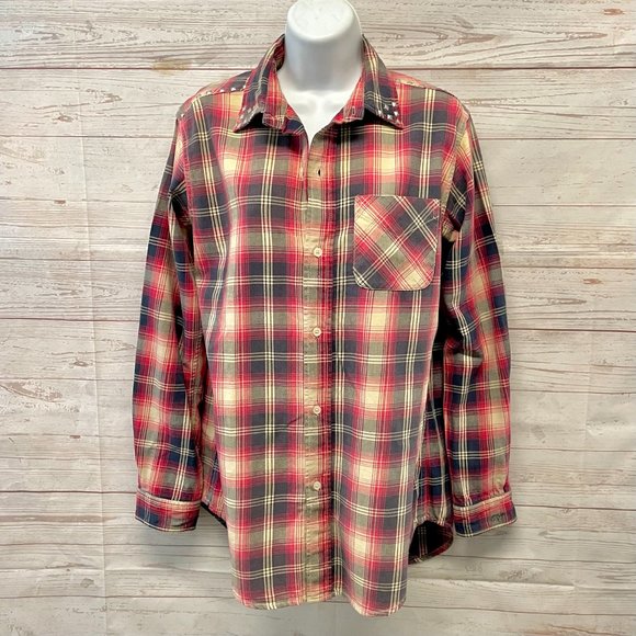 Current Elliott Plaid button up shirt with stud accents - Picture 2 of 8